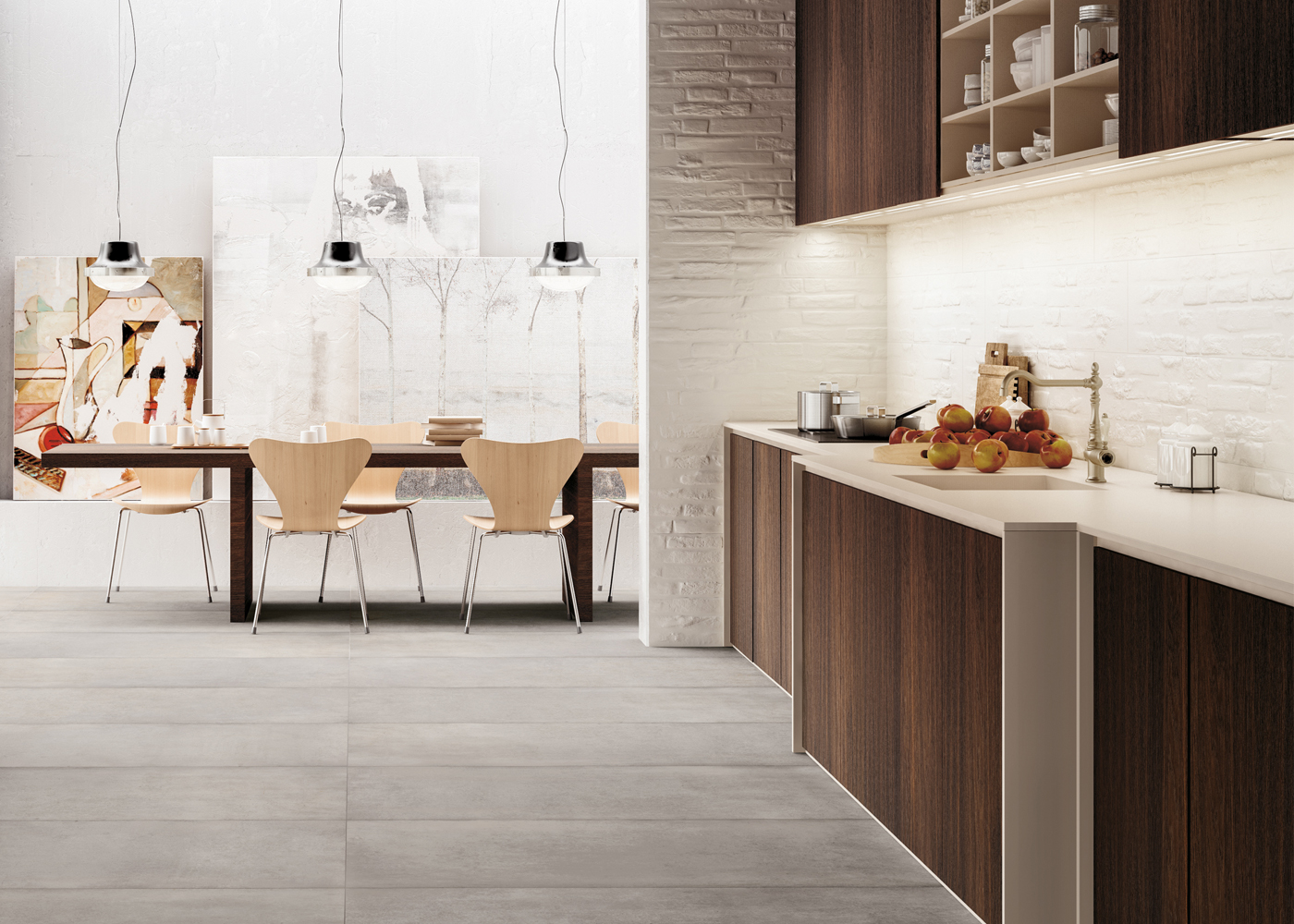 Wood look tile kitchen